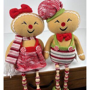 Set Of 2 Plush Gingerbread Large Shelf Sitters Mantel Weighted Dolls Holiday 17”